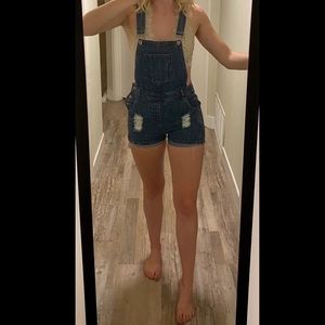 Denim overall shorts